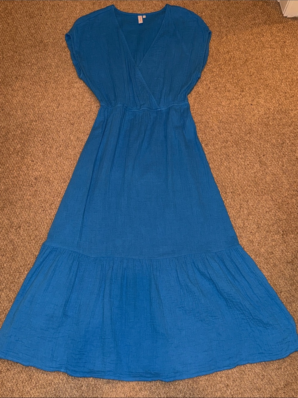 Turquoise V-Neck Tiered Maxi Dress S